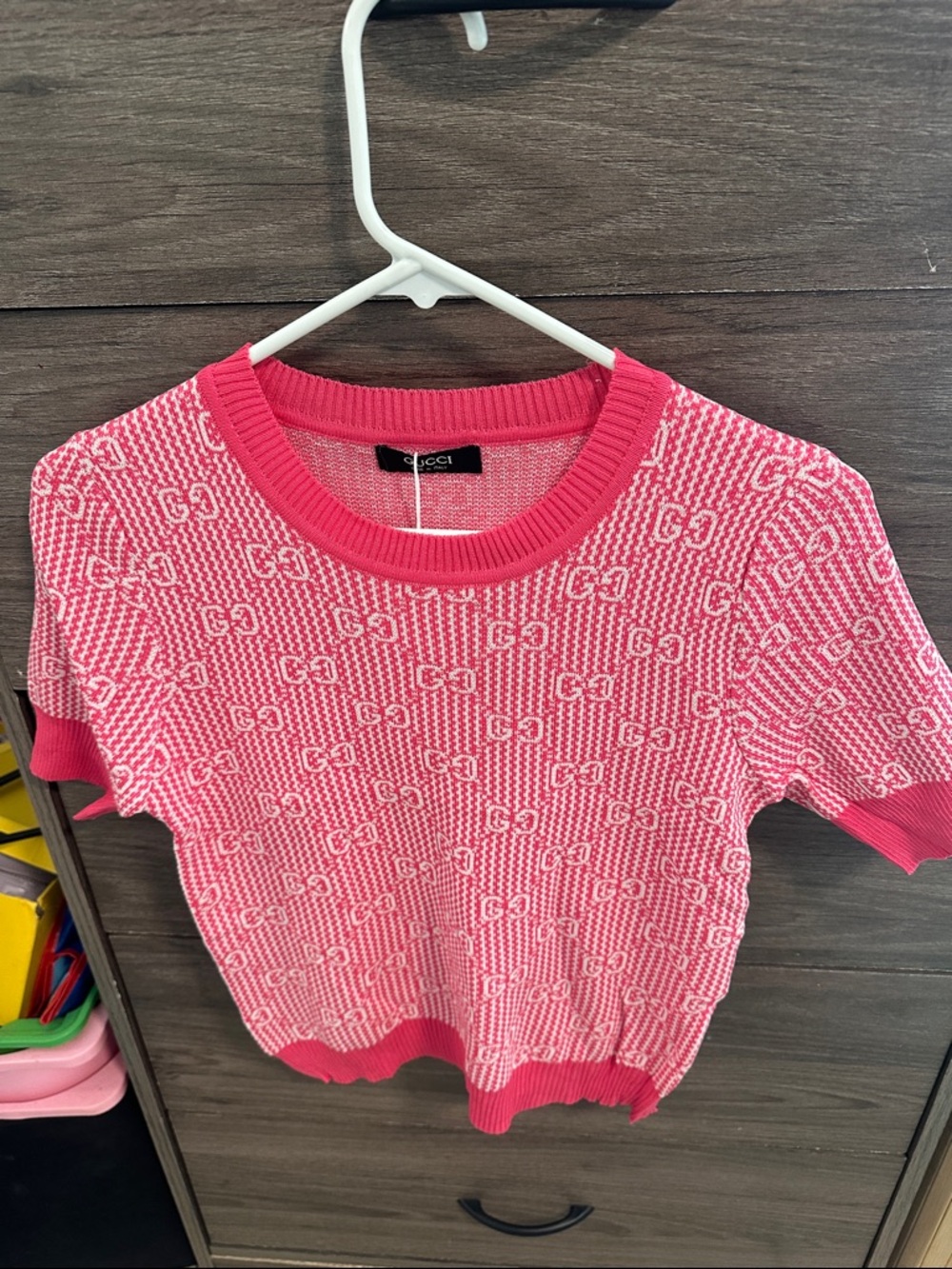 Hot Pink GG Jacquard Knit Short Sleeve Top size S